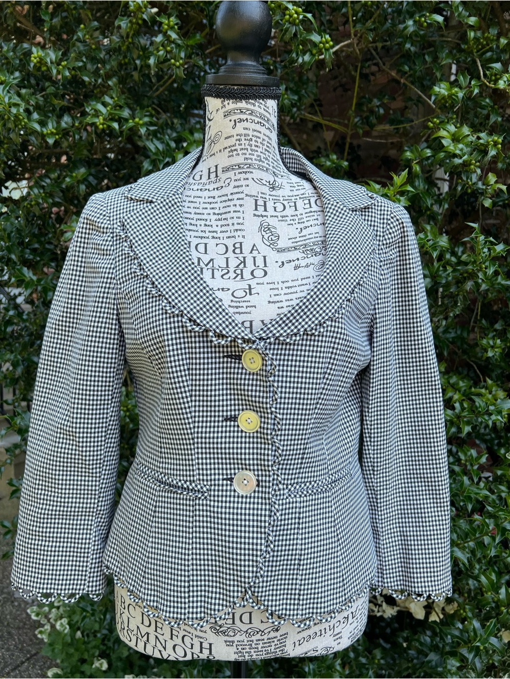 Nanette Lepore Black & White Gingham Cropped Blazer Jacket 6